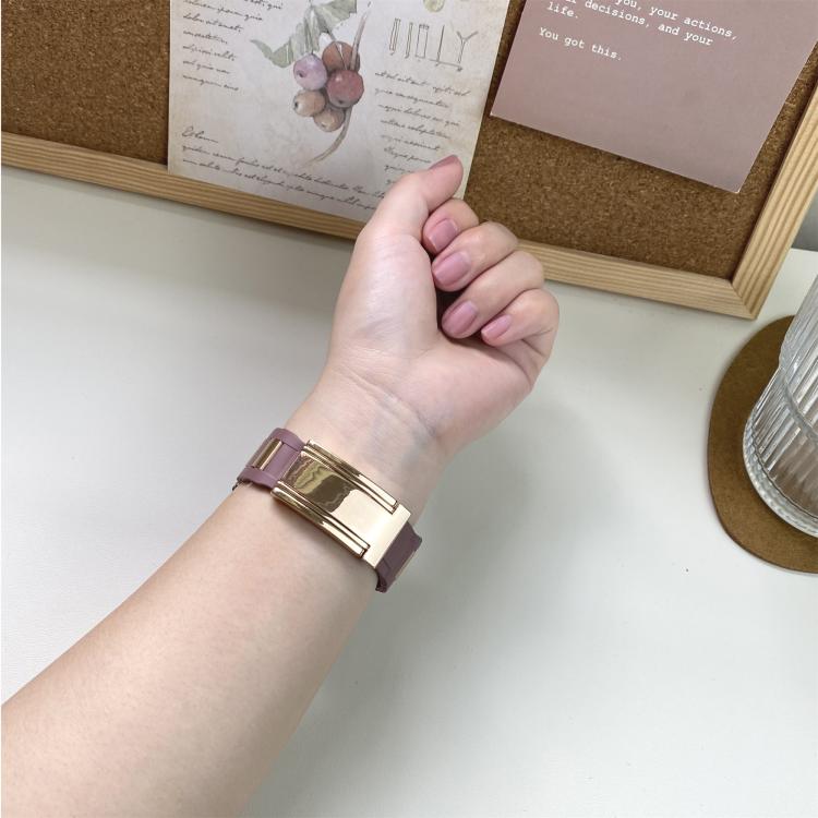 22mm Folding Magnetic Buckle Stainless Steel Rubber Watch Band(Purple+Rose Gold) by bashfashion