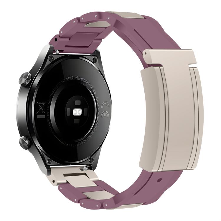 22mm Folding Magnetic Buckle Stainless Steel Rubber Watch Band(Purple+Starlight) by bashfashion