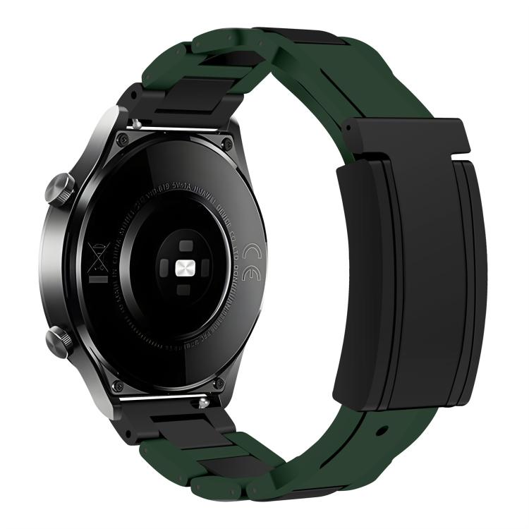 22mm Folding Magnetic Buckle Stainless Steel Rubber Watch Band(Green+Black) by bashfashion