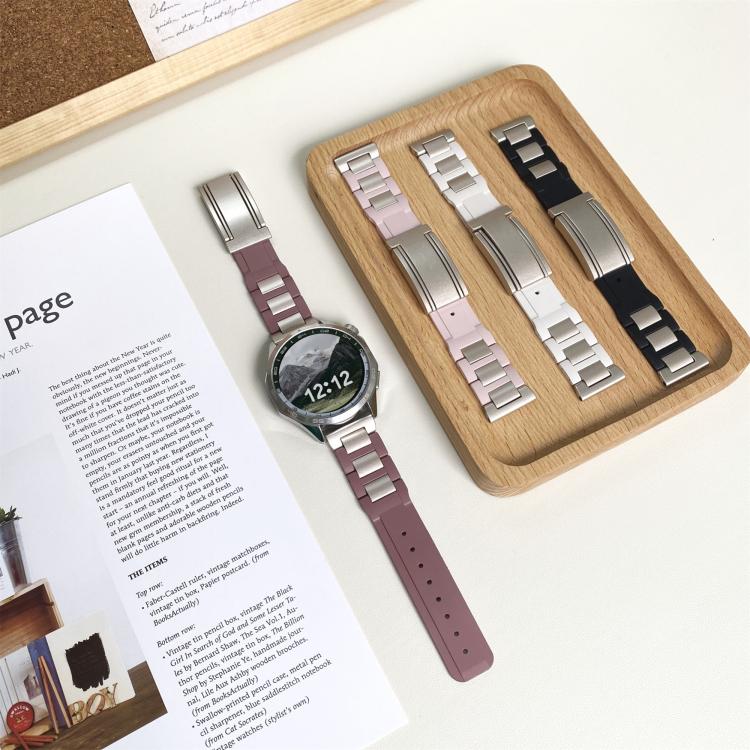 22mm Folding Magnetic Buckle Stainless Steel Rubber Watch Band(Purple+Rose Gold) by bashfashion