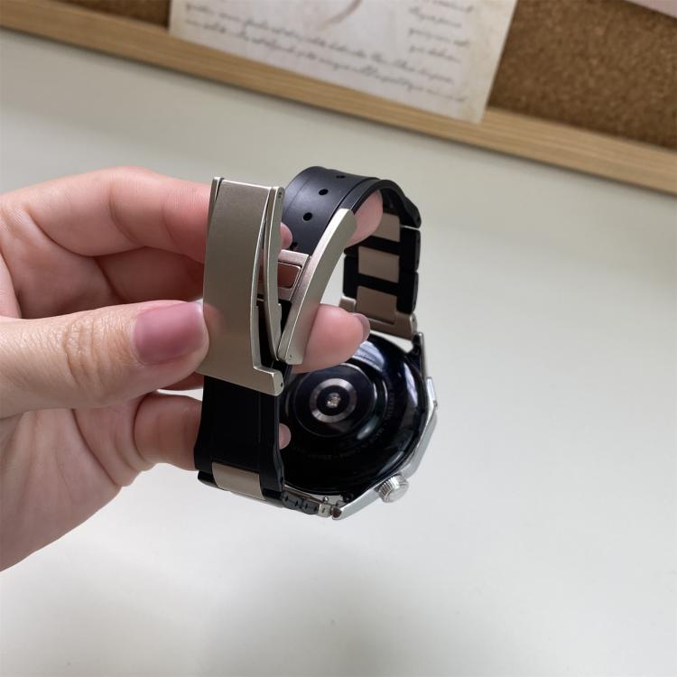 22mm Folding Magnetic Buckle Stainless Steel Rubber Watch Band(Black+Starlight) by bashfashion