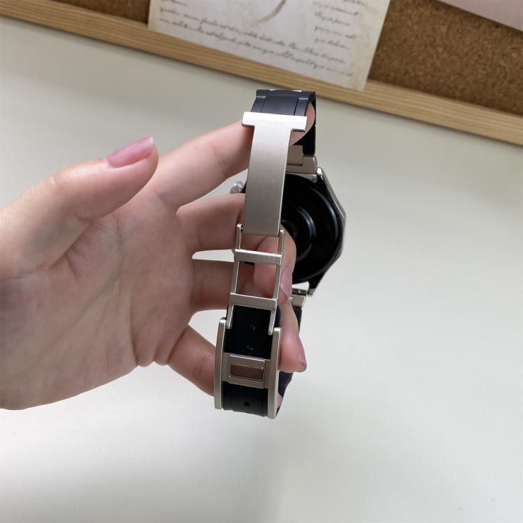 22mm Folding Magnetic Buckle Stainless Steel Rubber Watch Band(Black+Starlight) by bashfashion