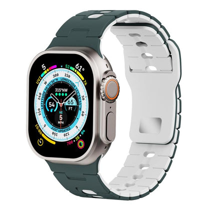 For Apple Watch 46mm / 49mm / 45mm / 44mm Two Tone Silicone Watch Band(Dark Night Green+White) by bashfashion