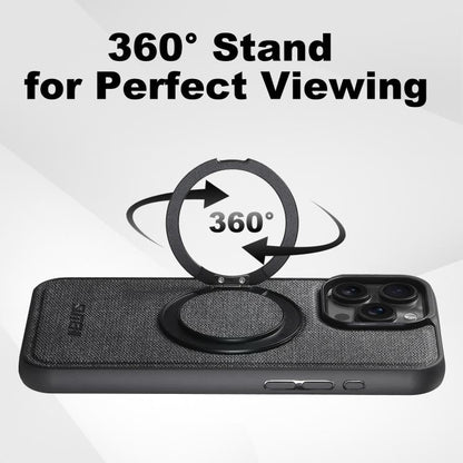 For iPhone 16 Pro Max Suteni G3 360 Rotation Holder MagSafe Denim Leather Back Phone Case(Black) by Suteni