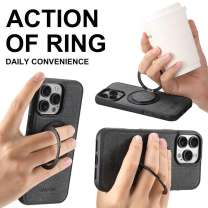 For iPhone 16 Pro Max Suteni G3 360 Rotation Holder MagSafe Denim Leather Back Phone Case(Black) by Suteni