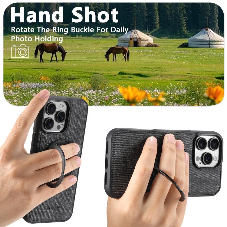 For iPhone 16 Pro Max Suteni G3 360 Rotation Holder MagSafe Denim Leather Back Phone Case(Black) by Suteni