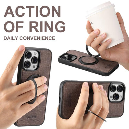For iPhone 16 Plus Suteni G3 360 Rotation Holder MagSafe Denim Leather Back Phone Case(Brown) by Suteni
