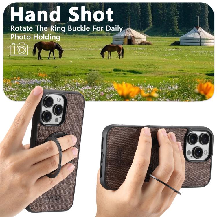 For iPhone 16 Plus Suteni G3 360 Rotation Holder MagSafe Denim Leather Back Phone Case(Brown) by Suteni