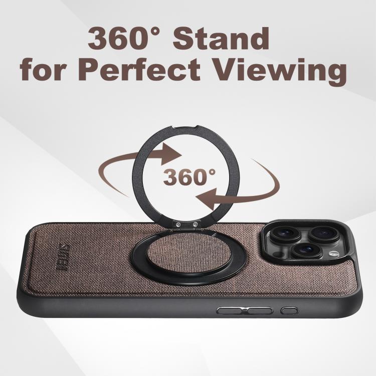 For iPhone 16 Suteni G3 360 Rotation Holder MagSafe Denim Leather Back Phone Case(Brown) by Suteni