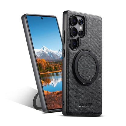 For Samsung Galaxy S25 Ultra 5G Suteni G3 Oil Wax 360 Rotation Holder MagSafe Back Phone Case(Black) by Suteni