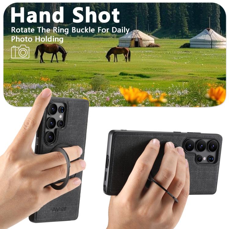 For Samsung Galaxy S25 Ultra 5G Suteni G3 Oil Wax 360 Rotation Holder MagSafe Back Phone Case(Black) by Suteni