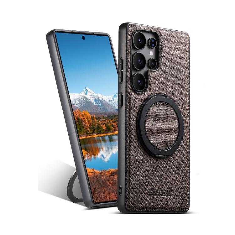 For Samsung Galaxy S24 Ultra 5G Suteni G3 Oil Wax 360 Rotation Holder MagSafe Back Phone Case(Brown) by Suteni