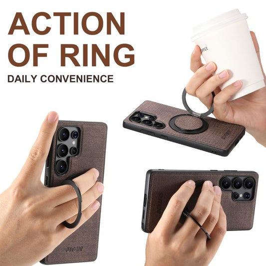 For Samsung Galaxy S24 Ultra 5G Suteni G3 Oil Wax 360 Rotation Holder MagSafe Back Phone Case(Brown) by Suteni