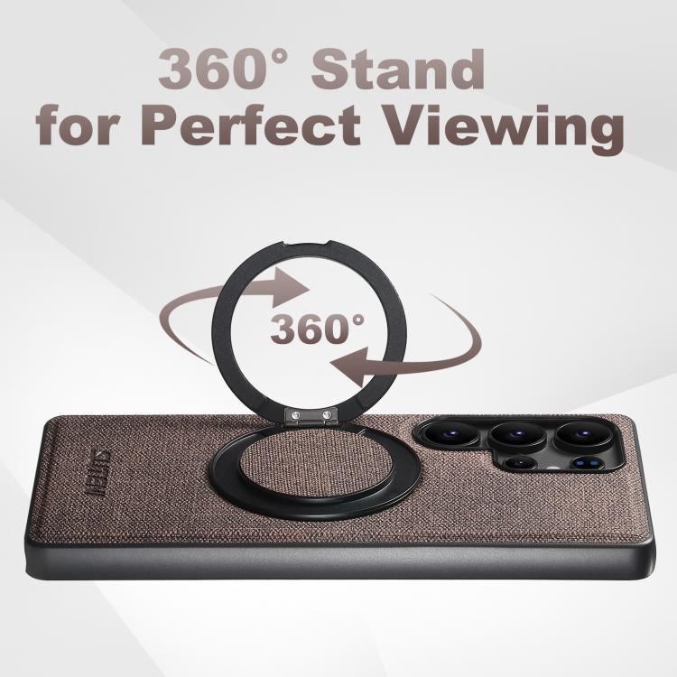 For Samsung Galaxy S24 Ultra 5G Suteni G3 Oil Wax 360 Rotation Holder MagSafe Back Phone Case(Brown) by Suteni