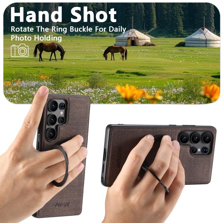 For Samsung Galaxy S24 Ultra 5G Suteni G3 Oil Wax 360 Rotation Holder MagSafe Back Phone Case(Brown) by Suteni