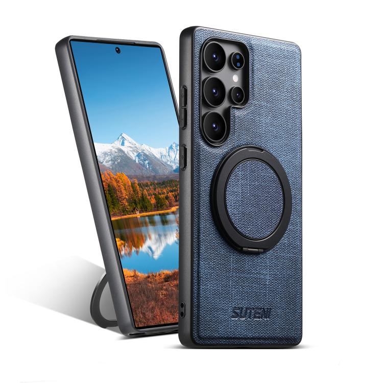 For Samsung Galaxy S23 Ultra 5G Suteni G3 Oil Wax 360 Rotation Holder MagSafe Back Phone Case(Blue) by Suteni