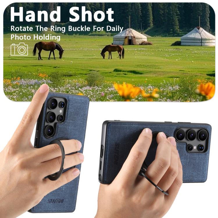 For Samsung Galaxy S23 Ultra 5G Suteni G3 Oil Wax 360 Rotation Holder MagSafe Back Phone Case(Blue) by Suteni