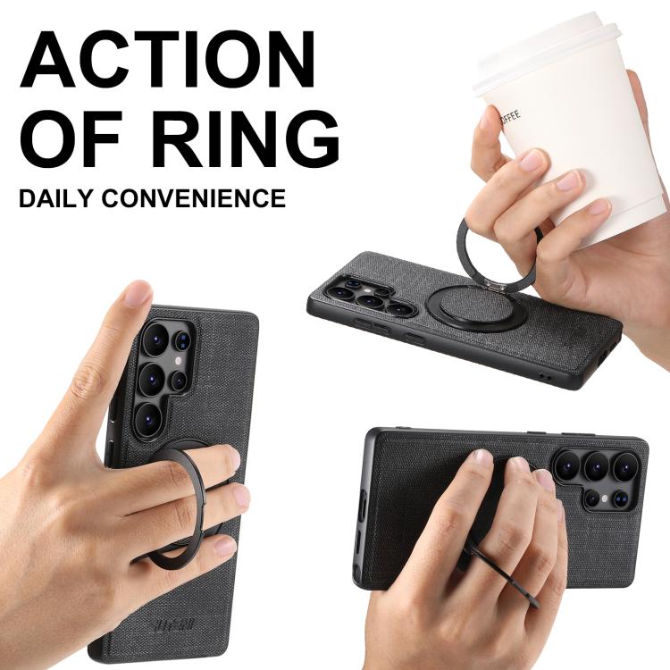 For Samsung Galaxy S22 Ultra 5G Suteni G3 Oil Wax 360 Rotation Holder MagSafe Back Phone Case(Black) by Suteni