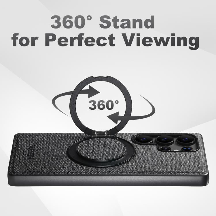 For Samsung Galaxy S22 Ultra 5G Suteni G3 Oil Wax 360 Rotation Holder MagSafe Back Phone Case(Black) by Suteni