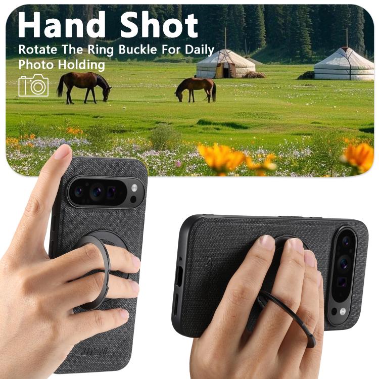 For Google Pixel 9 Pro XL Suteni G3 360 Rotation Holder MagSafe Denim Leather Back Phone Case(Black) by Suteni