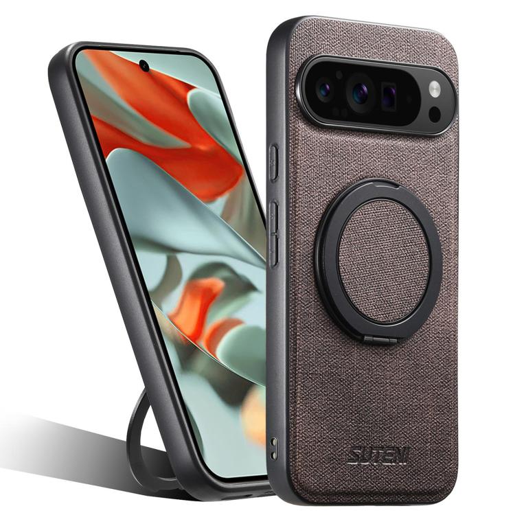 For Google Pixel 9 Pro XL Suteni G3 360 Rotation Holder MagSafe Denim Leather Back Phone Case(Brown) by Suteni