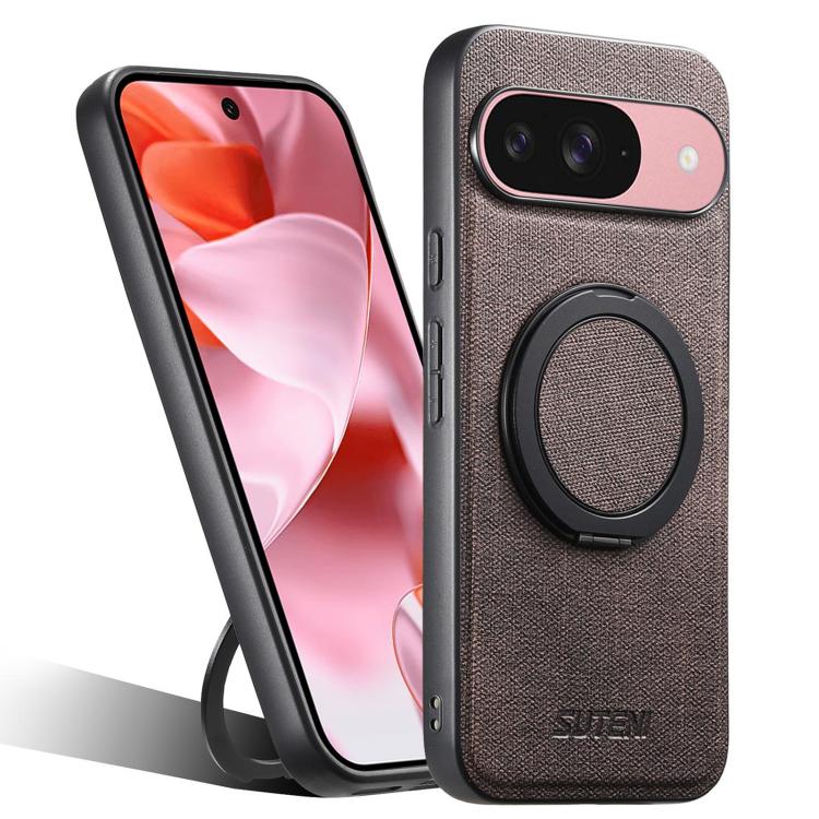 For Google Pixel 9 Suteni G3 360 Rotation Holder MagSafe Denim Leather Back Phone Case(Brown) by Suteni