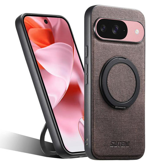 For Google Pixel 9 Suteni G3 360 Rotation Holder MagSafe Denim Leather Back Phone Case(Brown) by Suteni