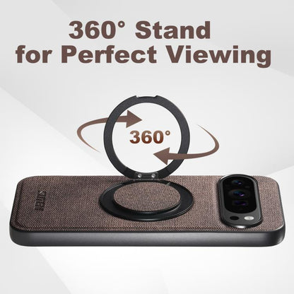 For Google Pixel 9 Suteni G3 360 Rotation Holder MagSafe Denim Leather Back Phone Case(Brown) by Suteni