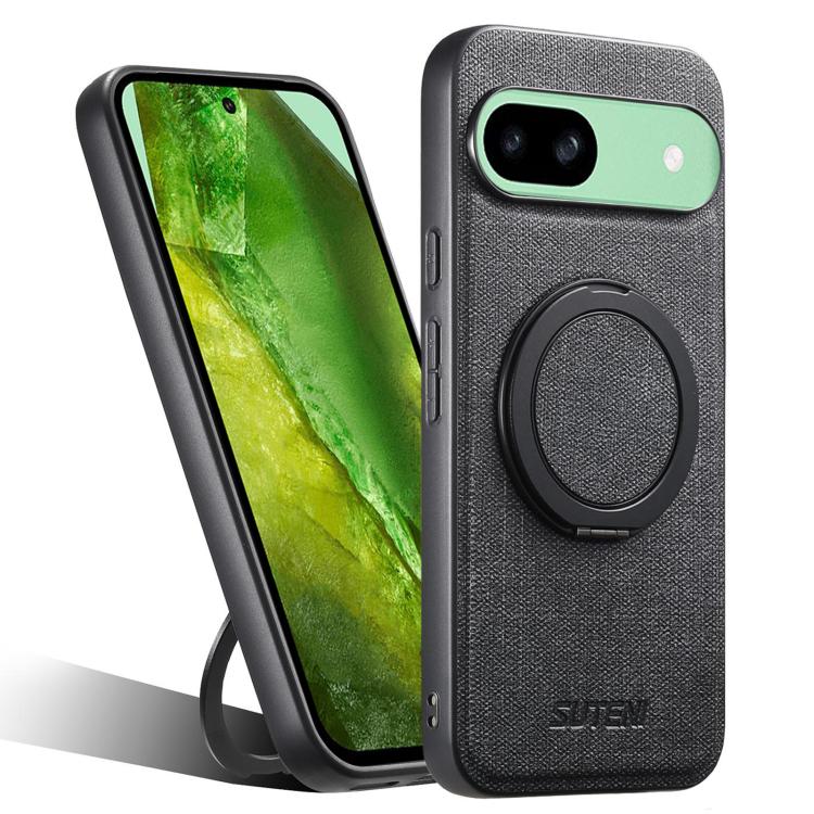 For Google Pixel 8a Suteni G3 360 Rotation Holder MagSafe Denim Leather Back Phone Case(Black) by Suteni