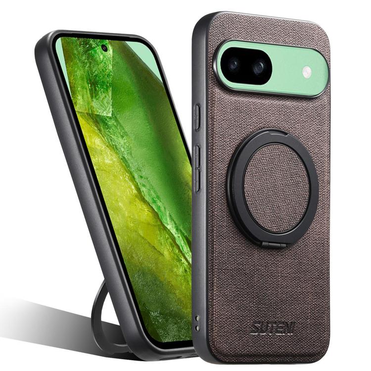 For Google Pixel 8a Suteni G3 360 Rotation Holder MagSafe Denim Leather Back Phone Case(Brown) by Suteni