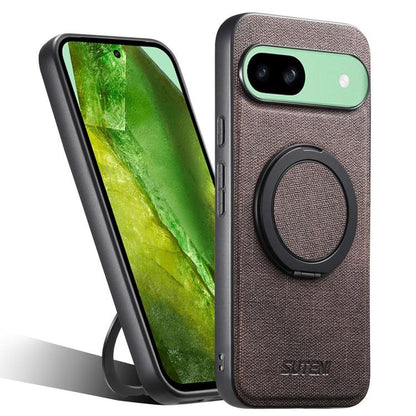 For Google Pixel 8a Suteni G3 360 Rotation Holder MagSafe Denim Leather Back Phone Case(Brown) by Suteni