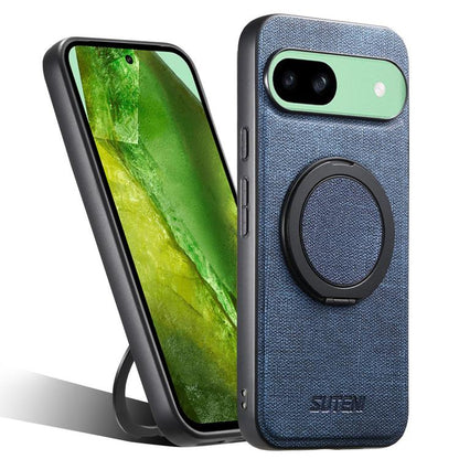 For Google Pixel 8a Suteni G3 360 Rotation Holder MagSafe Denim Leather Back Phone Case(Blue) by Suteni