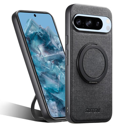 For Google Pixel 8 Pro Suteni G3 360 Rotation Holder MagSafe Denim Leather Back Phone Case(Black) by Suteni
