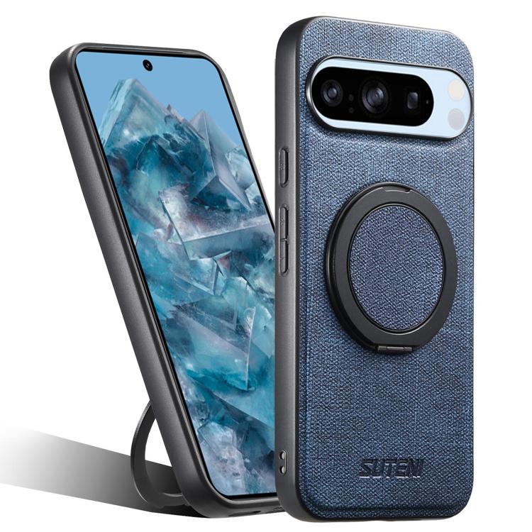 For Google Pixel 8 Pro Suteni G3 360 Rotation Holder MagSafe Denim Leather Back Phone Case(Blue) by Suteni