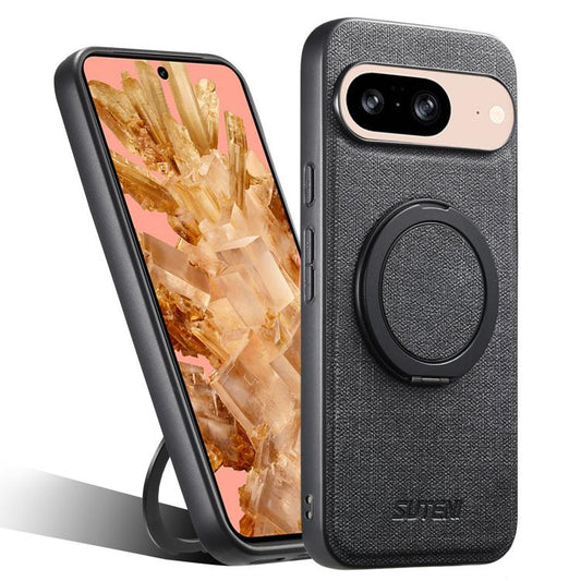 For Google Pixel 8 Suteni G3 360 Rotation Holder MagSafe Denim Leather Back Phone Case(Black) by Suteni