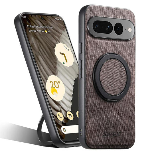 For Google Pixel 7 Pro Suteni G3 360 Rotation Holder MagSafe Denim Leather Back Phone Case(Brown) by Suteni