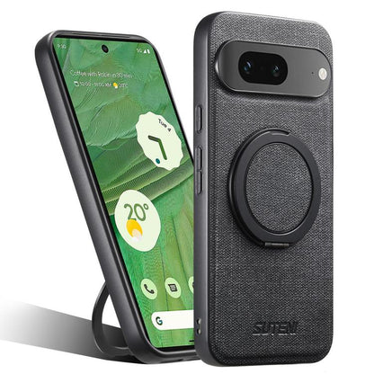 For Google Pixel 7 Suteni G3 360 Rotation Holder MagSafe Denim Leather Back Phone Case(Black) by Suteni