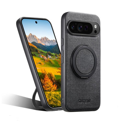 For Google Pixel 7 Suteni G3 360 Rotation Holder MagSafe Denim Leather Back Phone Case(Black) by Suteni