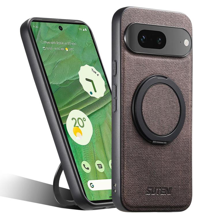 For Google Pixel 7 Suteni G3 360 Rotation Holder MagSafe Denim Leather Back Phone Case(Brown) by Suteni