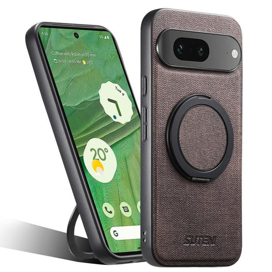 For Google Pixel 7 Suteni G3 360 Rotation Holder MagSafe Denim Leather Back Phone Case(Brown) by Suteni