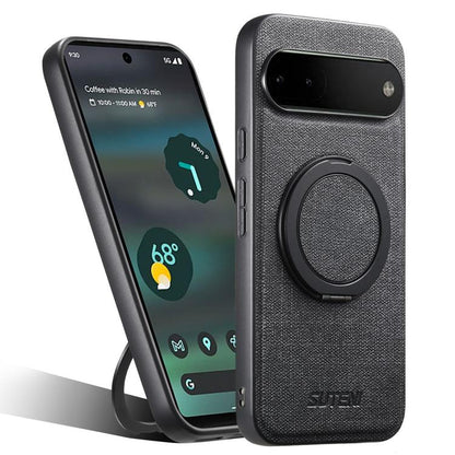 For Google Pixel 6a Suteni G3 360 Rotation Holder MagSafe Denim Leather Back Phone Case(Black) by Suteni