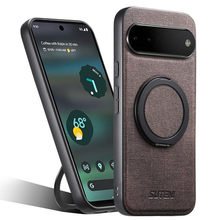 For Google Pixel 6a Suteni G3 360 Rotation Holder MagSafe Denim Leather Back Phone Case(Brown) by Suteni