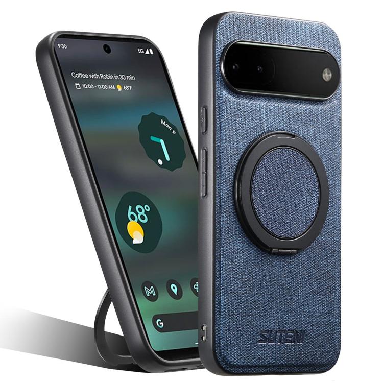 For Google Pixel 6a Suteni G3 360 Rotation Holder MagSafe Denim Leather Back Phone Case(Blue) by Suteni