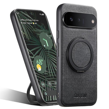 For Google Pixel 6 Pro Suteni G3 360 Rotation Holder MagSafe Denim Leather Back Phone Case(Black) by Suteni