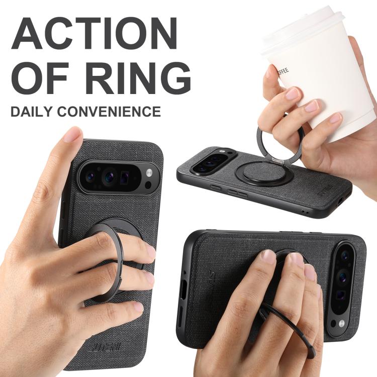 For Google Pixel 6 Suteni G3 360 Rotation Holder MagSafe Denim Leather Back Phone Case(Black) by Suteni