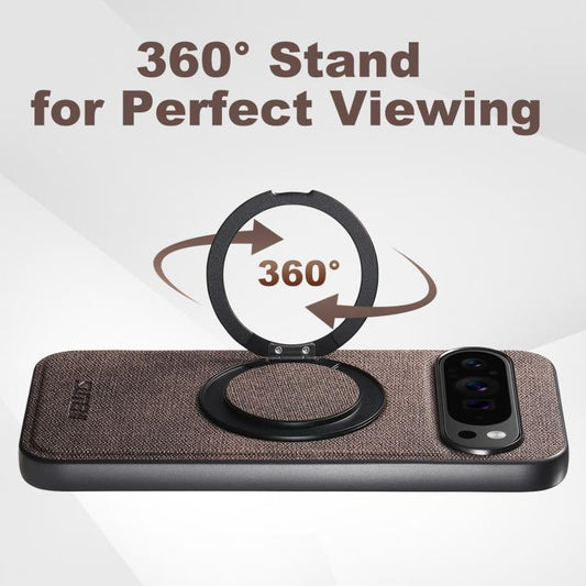 For Google Pixel 10 Suteni G3 360 Rotation Holder MagSafe Denim Leather Back Phone Case(Brown) by Suteni