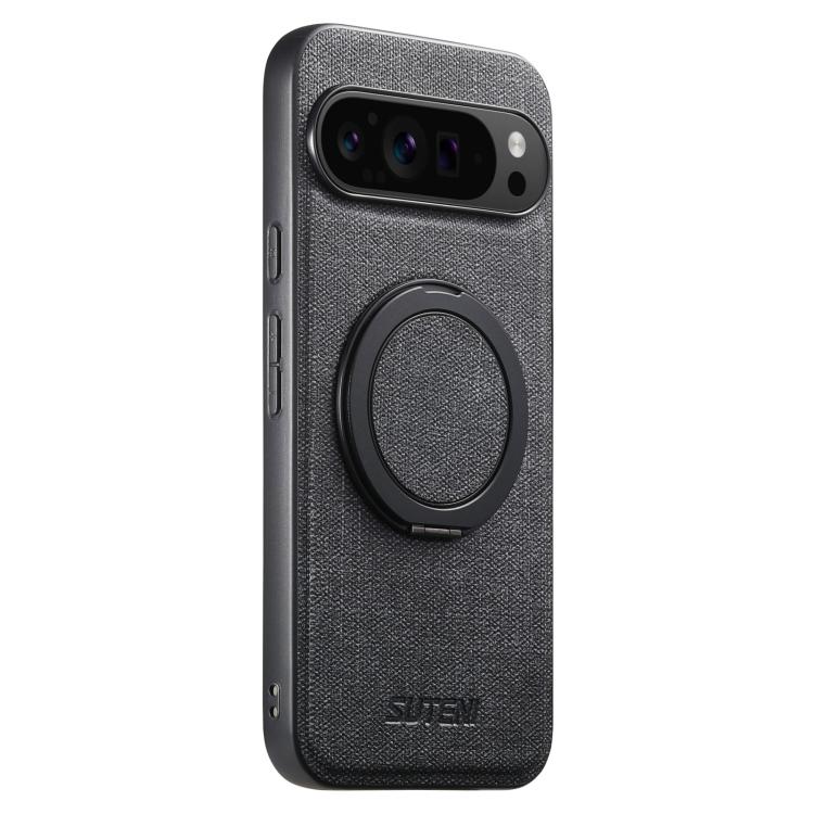 For Google Pixel 10 Pro Suteni G3 360 Rotation Holder MagSafe Denim Leather Back Phone Case(Black) by Suteni