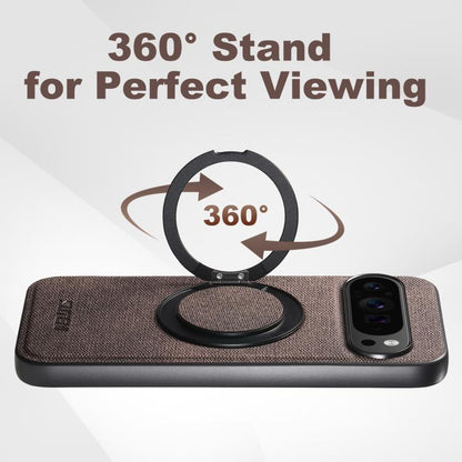 For Google Pixel 10 Pro Suteni G3 360 Rotation Holder MagSafe Denim Leather Back Phone Case(Brown) by Suteni