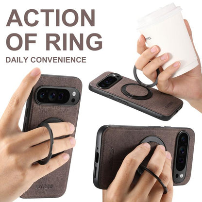 For Google Pixel 10 Pro Suteni G3 360 Rotation Holder MagSafe Denim Leather Back Phone Case(Brown) by Suteni