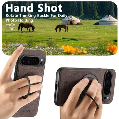 For Google Pixel 10 Pro Suteni G3 360 Rotation Holder MagSafe Denim Leather Back Phone Case(Brown) by Suteni